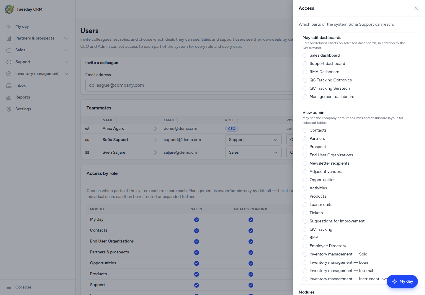 User access side panel